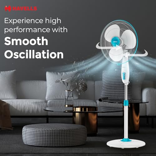 Havells Gatik Pro 400mm Pedestal Fan| 120 Ribs Guard for Safety| Smooth Oscillation| Heavy Base| ISI Marked | 2 Year Warranty | Blue - Image 5