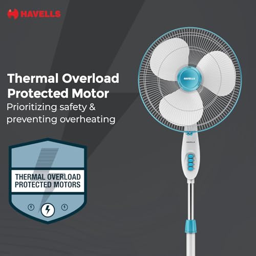 Havells Gatik Pro 400mm Pedestal Fan| 120 Ribs Guard for Safety| Smooth Oscillation| Heavy Base| ISI Marked | 2 Year Warranty | Blue - Image 6