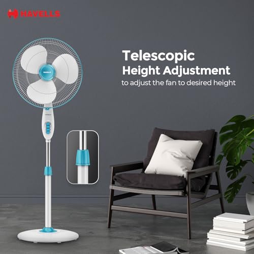 Havells Gatik Pro 400mm Pedestal Fan| 120 Ribs Guard for Safety| Smooth Oscillation| Heavy Base| ISI Marked | 2 Year Warranty | Blue - Image 7