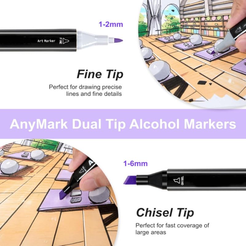 Cable World Dual Tips 48 Colors Markers Set, Art Markers for Adult Coloring Books, Artist Drawing Sketch Markers Set with Fine & Brush Tip (48 Pcs) - Image 2