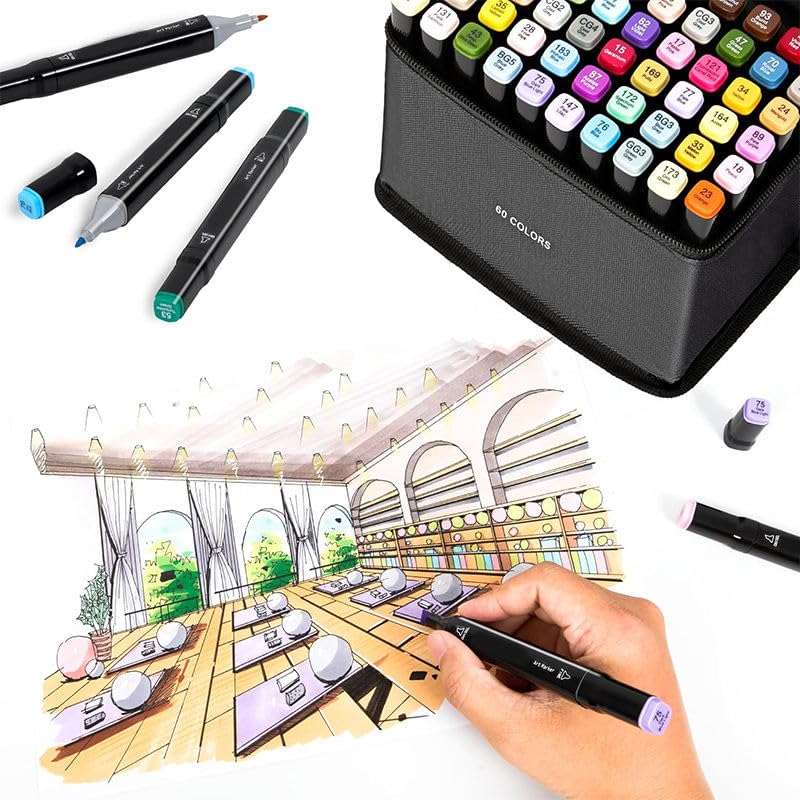 Cable World Dual Tips 48 Colors Markers Set, Art Markers for Adult Coloring Books, Artist Drawing Sketch Markers Set with Fine & Brush Tip (48 Pcs) - Image 5