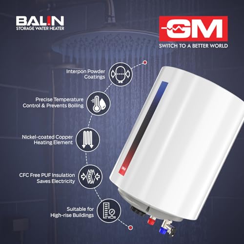 GM Balin 15L Storage Water Heater (Geyser) | Hydrodynamic Technology for Higher Hot Water Output | Energy Efficient |4 star| ISI Marked ? White - Image 4