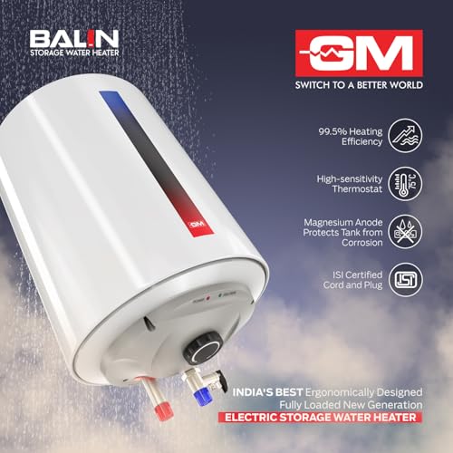 GM Balin 15L Storage Water Heater (Geyser) | Hydrodynamic Technology for Higher Hot Water Output | Energy Efficient |4 star| ISI Marked ? White - Image 5