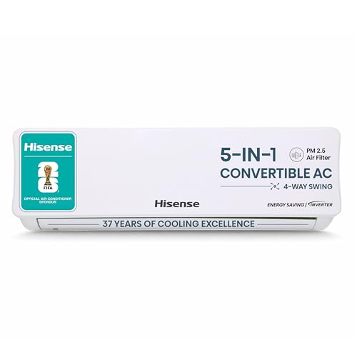 Hisense 1.5 Ton 3 star Inverter Split AC(Copper, 5-in-1 Convertible with Intelligent 4 modes, PM 2.5 filter, Anti corrosion, AS-18TR4R3E1, White）