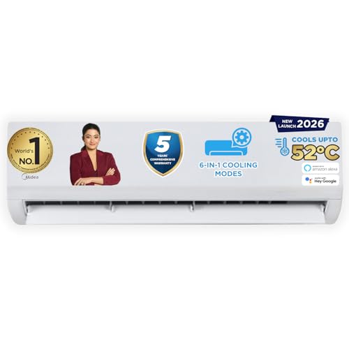 Midea 1.5 Ton 3 Star Wi-Fi AI Inverter Split AC(Copper, Convertible Gear 6-in-1, Turbo Mode, Dry Mode for Monsoon, Auto Clean&HD+PM 2.5 Filter, 2026 Model,Santis Max DLX Wi-Fi - MAI18SD3R36W0, White)