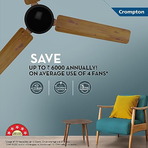 Crompton Energion HS Wood 1200mm (48 inch) High Speed 5S Energy Efficient BLDC Ceiling Fan (Light Pinewood), Pack of 1 - Image 5