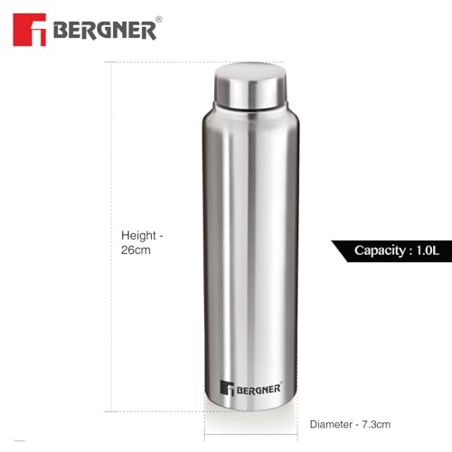 Bergner Walking Stainless Steel 3 Pcs (1000ml Each) Water Bottles with Screw Cap, Rustproof, Airtight & Leakproof Steel Bottle Set of 3, for Office, Home, College, Gym, Travel, Easy to Carry - Silver - Image 4