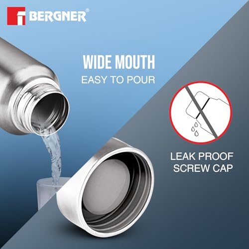 Bergner Walking Stainless Steel 3 Pcs (1000ml Each) Water Bottles with Screw Cap, Rustproof, Airtight & Leakproof Steel Bottle Set of 3, for Office, Home, College, Gym, Travel, Easy to Carry - Silver - Image 7