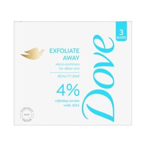 Dove Exfoliate Away Serum Beauty Bar | 4% Refining Serum + AHA | Micro-polishes for silkier skin | Paraben & SLS free | 375g (125g x 3)