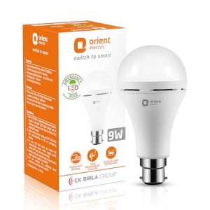 Orient Electric 9W Emergency LED Bulb| Rechargeable LED Light| 2 Hours Battery Backup| Up to 4 kV Surge Protection| 6500K, Cool White| B22d Base| Made in India| Pack of 1