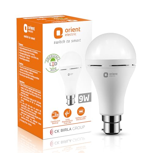 Orient Electric 9W Emergency LED Bulb| Rechargeable LED Light| 2 Hours Battery Backup| Up to 4 kV Surge Protection| 6500K, Cool White| B22d Base| Made in India| Pack of 1