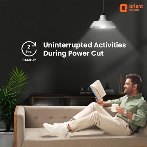 Orient Electric 9W Emergency LED Bulb| Rechargeable LED Light| 2 Hours Battery Backup| Up to 4 kV Surge Protection| 6500K, Cool White| B22d Base| Made in India| Pack of 1 - Image 2