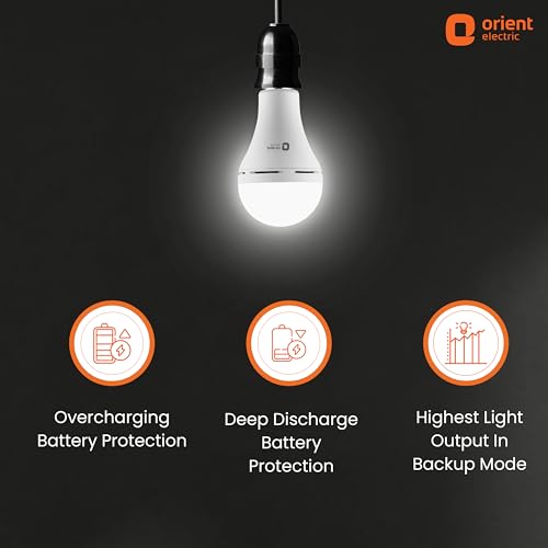 Orient Electric 9W Emergency LED Bulb| Rechargeable LED Light| 2 Hours Battery Backup| Up to 4 kV Surge Protection| 6500K, Cool White| B22d Base| Made in India| Pack of 1 - Image 5