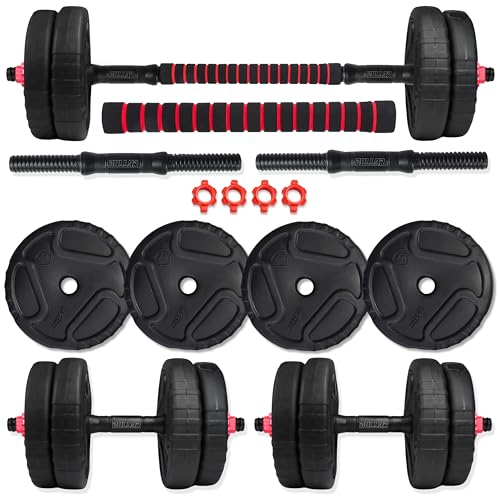 BULLAR Premium Adjustable Dumbbells Set 8 Kg to 30 Kg with Pair of Dumbbell Rods and PVC Weight Plates with Connector Rod (8Kg Combo with Connector Rod)