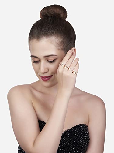 ZAVERI PEARLS Set of 4 Gold Tone LOVE Contemporary Rings For Women-ZPFK13733 - Image 5