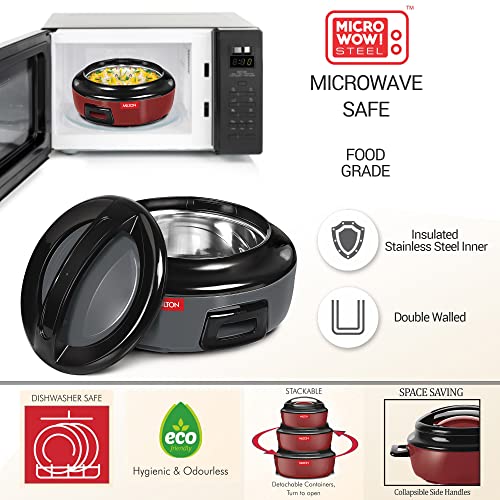 Milton Ernesto Inner Stainless Steel Jr. Casserole Set of 3 (390,720 and 1320 ml), Grey | Easy to Carry | Serving | Stackable - Image 4