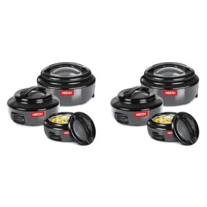 MILTON Ernesto Inner Stainless Steel Jr. Casserole Set of 3 (420 ml, 850 ml, 1.43 litres), Grey | Easy to Carry | Serving | Stackable (Pack of 2)