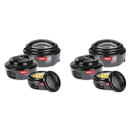 MILTON Ernesto Inner Stainless Steel Jr. Casserole Set of 3 (420 ml, 850 ml, 1.43 litres), Grey | Easy to Carry | Serving | Stackable (Pack of 2)