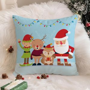 STITCHNEST Merry Christmas Printed Poly Cotton Cushion Cover Pack of 1 (12x12 Inches)