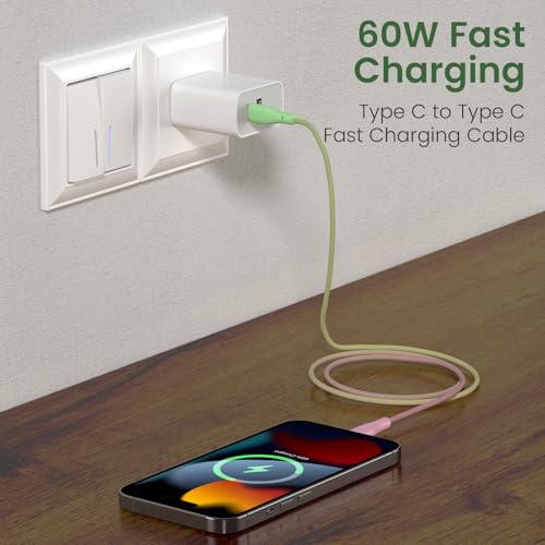 Portronics Hue x 60W Dual Tone Colour Type C Fast Charging Cable for Smartphones, Tablets,iPads, Laptops & Other Type C Devices, 480Mbps Data Sync, Premium Braided Cable (Green+Pink) - Image 2