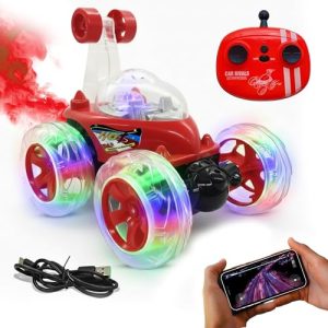 Stunt Racing Car Red | Forward/Backward & Left/Right Steering | LED Lights, Music & Spray Effect | Bluetooth Control | Rechargeable | Best Gift for Boys & Girls 2 3 4 5 6 7 8+ Years