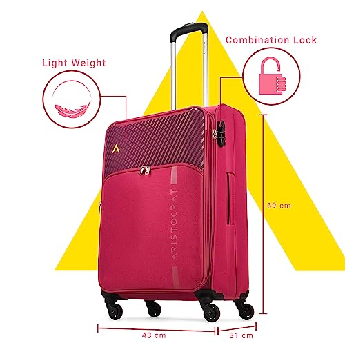 Aristocrat Striker Medium Size Soft Check in Luggage (69 Cm)|Spacious Polyester Trolley with 4 Spinner Wheels and Combination Lock|Dazzling Maroon|Unisex|3 Years Warranty - Image 3