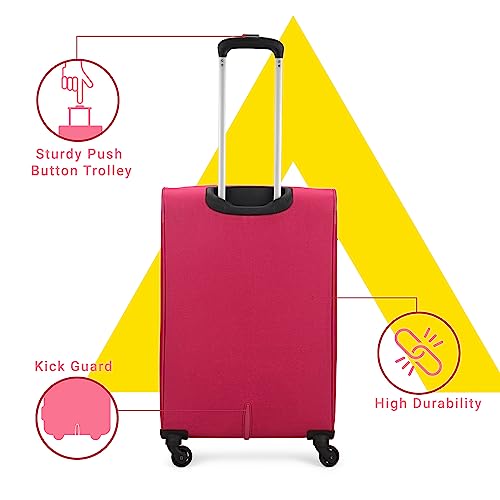 Aristocrat Striker Medium Size Soft Check in Luggage (69 Cm)|Spacious Polyester Trolley with 4 Spinner Wheels and Combination Lock|Dazzling Maroon|Unisex|3 Years Warranty - Image 4