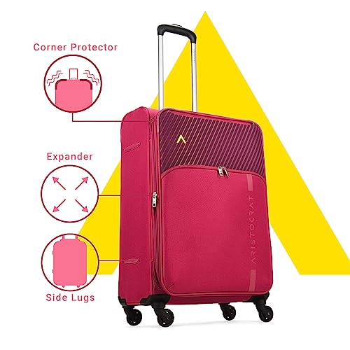 Aristocrat Striker Medium Size Soft Check in Luggage (69 Cm)|Spacious Polyester Trolley with 4 Spinner Wheels and Combination Lock|Dazzling Maroon|Unisex|3 Years Warranty - Image 5