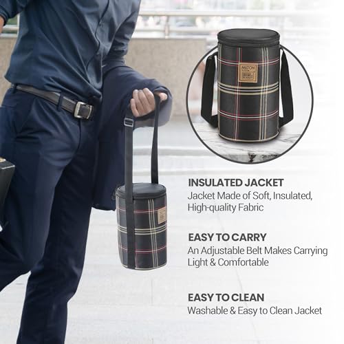 MILTON Lofty Lunch Box with Insulated Fabric Bag, Microwave Safe & Leak Proof, 3 Inner Steel Containers with BPA Free Lids (1 x 320 ml, 2 x 450 ml Each) for Office, School, College - Black - Image 5