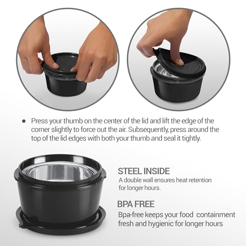 MILTON Lofty Lunch Box with Insulated Fabric Bag, Microwave Safe & Leak Proof, 3 Inner Steel Containers with BPA Free Lids (1 x 320 ml, 2 x 450 ml Each) for Office, School, College - Black - Image 7