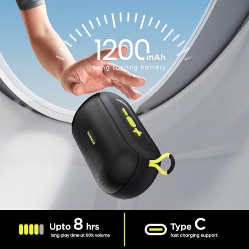 HAMMER Wave 10W Bluetooth Speaker Up to 8 Hours Playtime, TWS Function, Made in India, Built-in Mic, BTv5.4, USB Port, Type-C Interface Wireless Bluetooth Speaker with Hanging Loop (Black) - Image 6