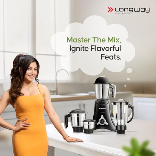 Longway Orion 900 Watt Juicer Mixer Grinder with 4 Jars for Grinding, Mixing, Juicing with Powerful Motor | 1 Year Warranty | (Black, 4 Jars) - Image 3