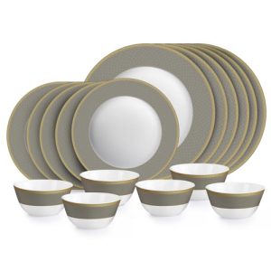 Cello Opalware Solitaire Series Moonstone 18 Pcs Opal Glass Dinner Serving for 6 | Bone Ash-Free | Lightweight, Elegant White Plate & Bowl Set |Opal Glass Crockery Set for Daily Use Dinning & Gifting