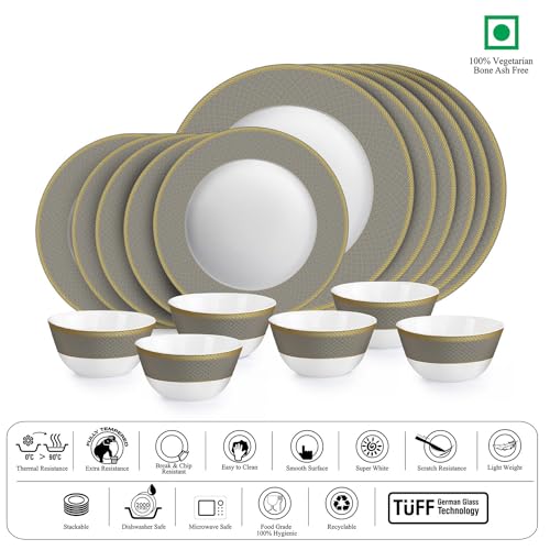 Cello Opalware Solitaire Series Moonstone 18 Pcs Opal Glass Dinner Serving for 6 | Bone Ash-Free | Lightweight, Elegant White Plate & Bowl Set |Opal Glass Crockery Set for Daily Use Dinning & Gifting - Image 4