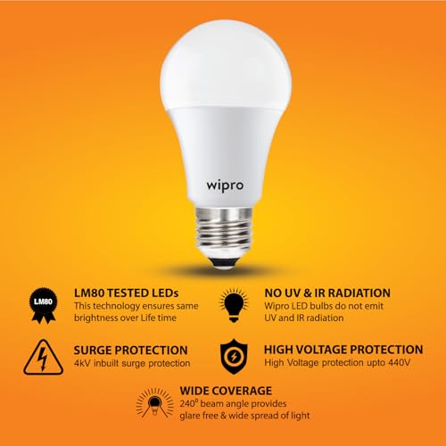 wipro Garnet 9W LED Bulb for Home & Office |Warm White (2700K) | E27 Base|220 Degree Light Coverage |4Kv Surge Protection |400V High Voltage Protection |Energy Efficient | Pack of 10 - Image 3