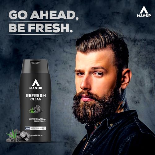 Man-Up Refresh Clean Active Charcoal Shower Gel For Deep Pore Cleaning 3 IN 1 Body, Face & Hair, Removes Dirt, Acne Control, Dark Spot & Oil Control, Anti-Pollution Shower Gel for Men- 200ml - Image 5
