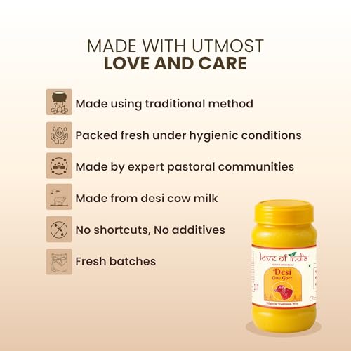 Love of India Desi Cow Ghee 1 Litre | Crafted using Traditional Indian Method | Danedar, Natural & Pure Cow Ghee | Ideal For Everyday Cooking & Puja - Image 4