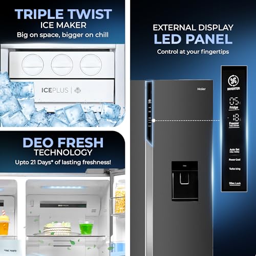 Haier SmartChoice 596L 3Star 2-Door Water Dispenser Side by Side Frost Free Refrigerator|Convertible|Smart Sense AI | Expert Inverter|Digital Display Panel (2025 Model, HRS-682WGKU1, Graphite Black) - Image 4