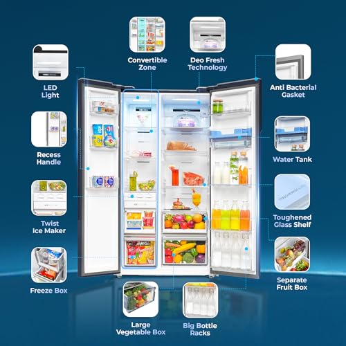 Haier SmartChoice 596L 3Star 2-Door Water Dispenser Side by Side Frost Free Refrigerator|Convertible|Smart Sense AI | Expert Inverter|Digital Display Panel (2025 Model, HRS-682WGKU1, Graphite Black) - Image 6