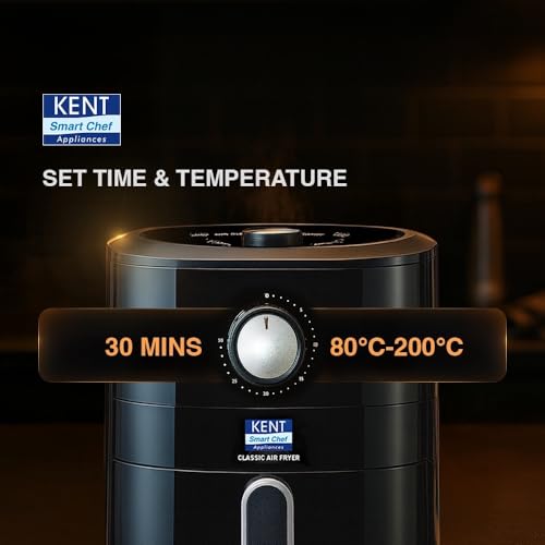 KENT Classic Hot Air Fryer 4L 1300 W | 80% Less Oil | Instant Electric Air Fryer | Auto Cut Off | Fry, Grill, Roast, Steam, and Bake | 1 Year Warranty | Black - Image 3
