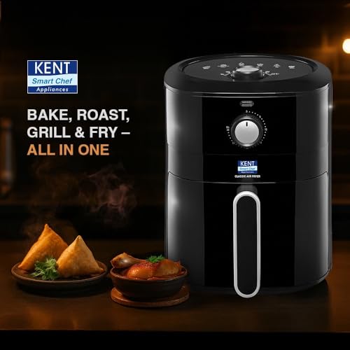 KENT Classic Hot Air Fryer 4L 1300 W | 80% Less Oil | Instant Electric Air Fryer | Auto Cut Off | Fry, Grill, Roast, Steam, and Bake | 1 Year Warranty | Black - Image 4