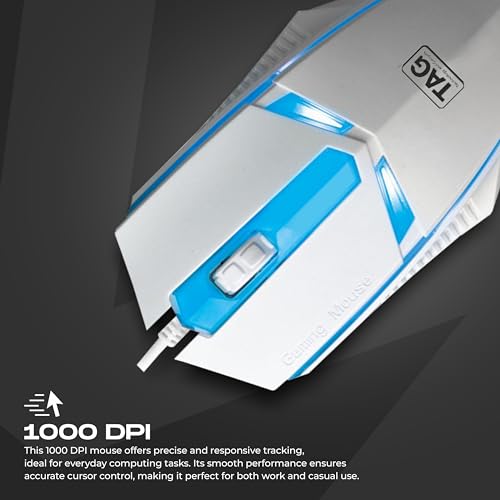 TAG EVE Wired Optical Mouse White USB Interface, 1000 DPI High Precision Sensor, 3 Button Control, Breathing LED Light, Lightweight & Portable Design, for PC Laptop Desktop – for Windows Mac Linux - Image 2