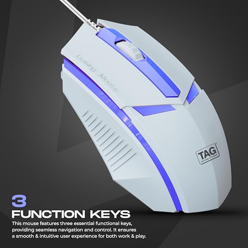 TAG EVE Wired Optical Mouse White USB Interface, 1000 DPI High Precision Sensor, 3 Button Control, Breathing LED Light, Lightweight & Portable Design, for PC Laptop Desktop – for Windows Mac Linux - Image 3