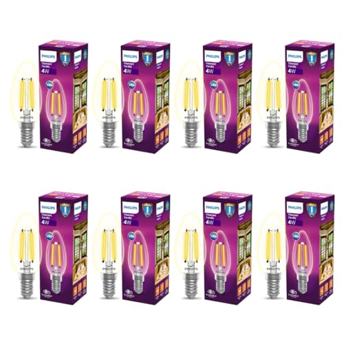 PHILIPS 4-watt Filament Candle LED Bulb | Filament Candle Bulb Home & Decoration|Bulb Base: E14, Color: Warm White|Pack of 8
