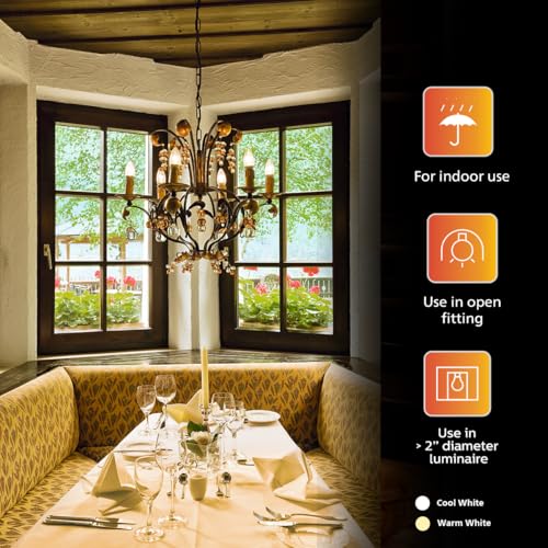 PHILIPS 4-watt Filament Candle LED Bulb | Filament Candle Bulb Home & Decoration|Bulb Base: E14, Color: Warm White|Pack of 8 - Image 2