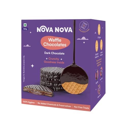 Nova Nova Dark Waffle Chocolates - Box of 6 - Vegetarian, 100% Eggless | No Added Preservatives (120g)