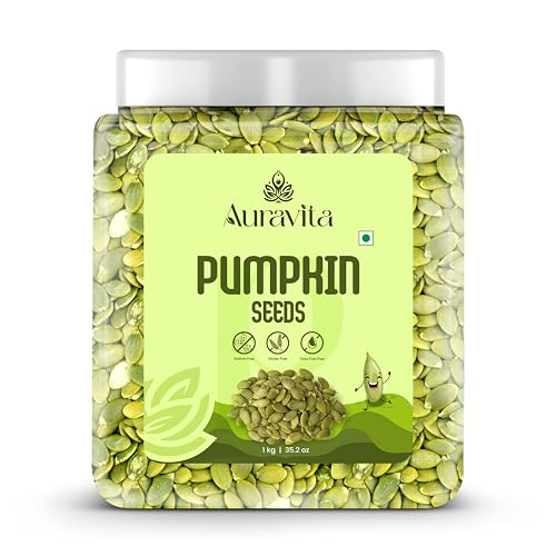 Auravita Premium Pumpkin Seeds 1KG - Natural & Raw Seeds for Eating | Immunity Booster and Protein Rich Seeds | Healthy Diet Snacks Gift Pack