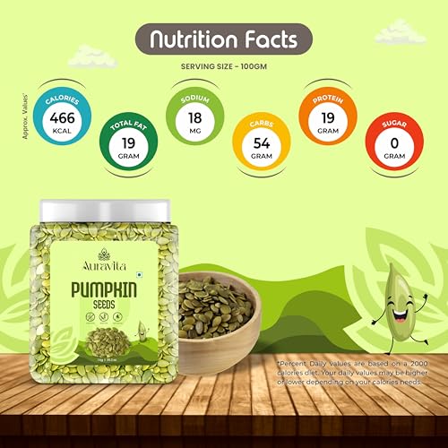 Auravita Premium Pumpkin Seeds 1KG - Natural & Raw Seeds for Eating | Immunity Booster and Protein Rich Seeds | Healthy Diet Snacks Gift Pack - Image 3