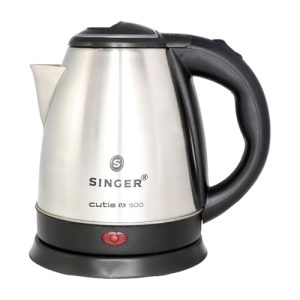 SINGER Cutie DX Electric Kettle 1350 Watts | 2 Years Warranty | 1.5 Liters | Quick Boil | Stainless Steel | Cool-Touch Handle and Lid | Auto Shut Off | Tea & Coffee, Instant Noodles, Rice, Soups