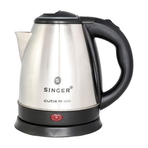 SINGER Cutie DX Electric Kettle 1350 Watts | 2 Years Warranty | 1.5 Liters | Quick Boil | Stainless Steel | Cool-Touch Handle and Lid | Auto Shut Off | Tea & Coffee, Instant Noodles, Rice, Soups